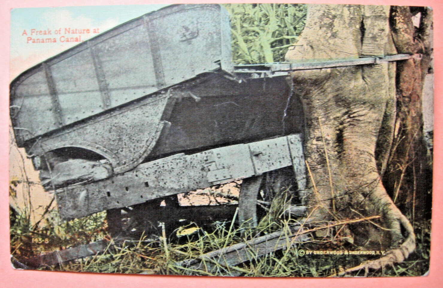 Abandoned French Rail Car - Panama Canal unused 1910 era postcard