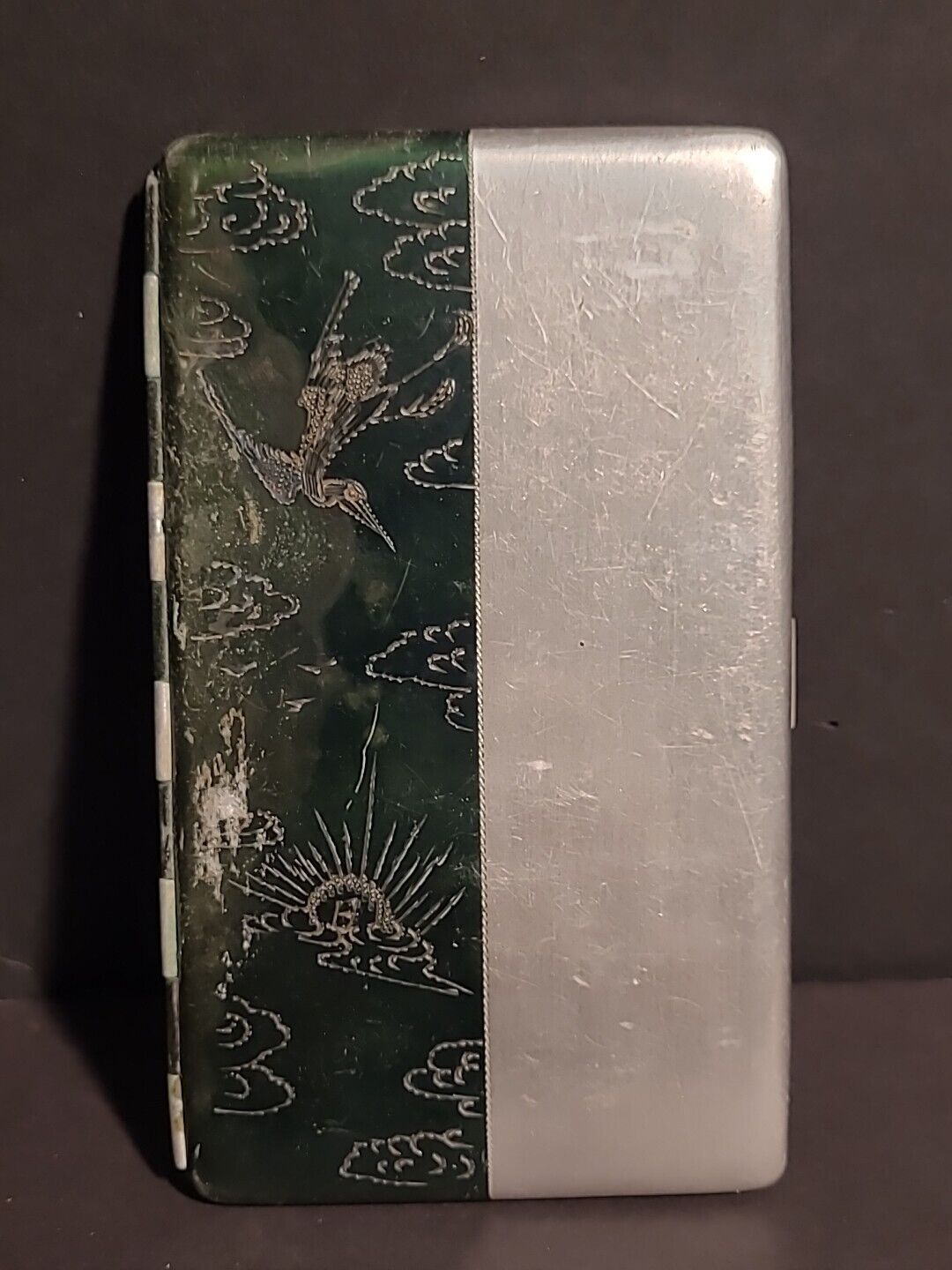 Vintage Unique Chinese Art Tin Metal Cigarette Case with Pinup Picture