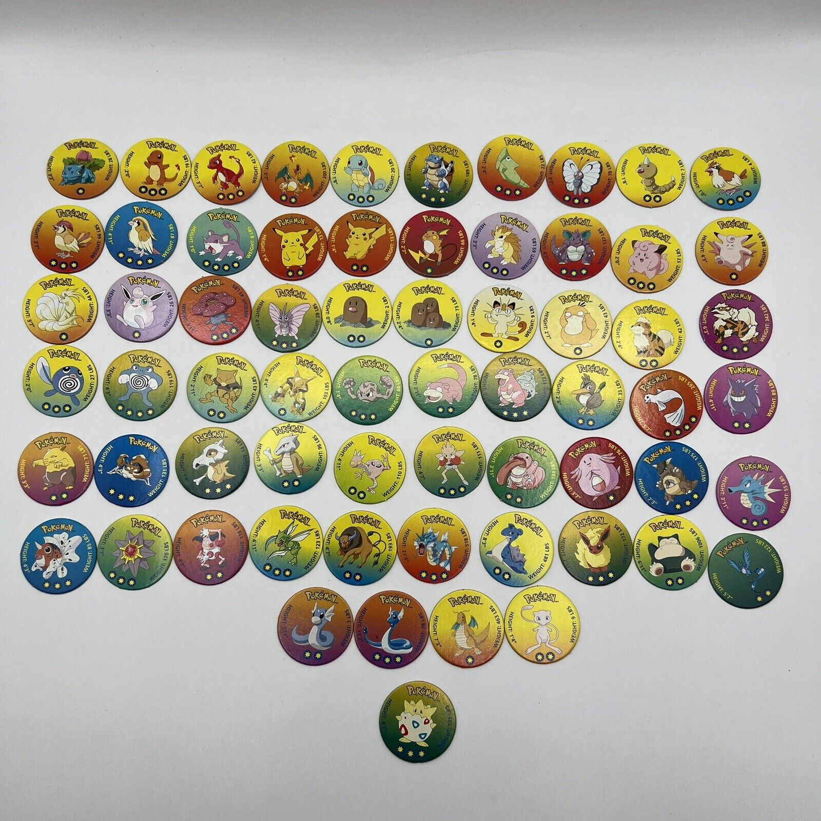 Vintage 1999 Tomy Pokémon Battle Discs / Pogs Gen 1 Lot Of 65