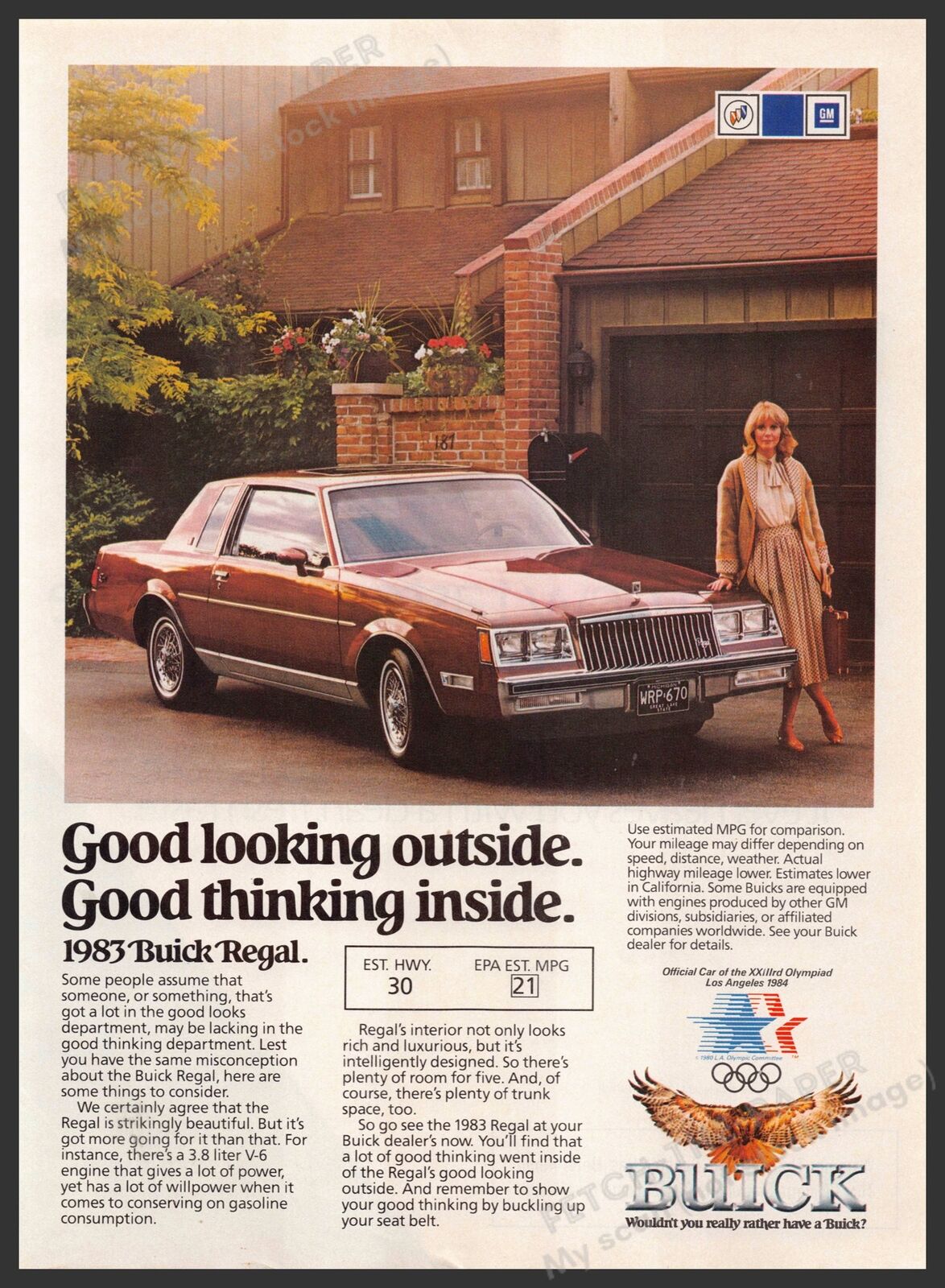 Buick Regal Car 1980s Print Advertisement 1983 Lady Outside Home