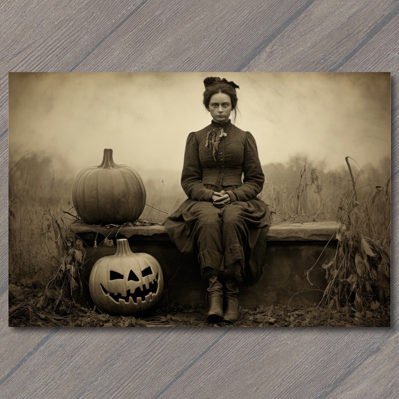 👻 POSTCARD Weird Creepy Vintage Vibe pumpkin Friend Girl Halloween Unusual