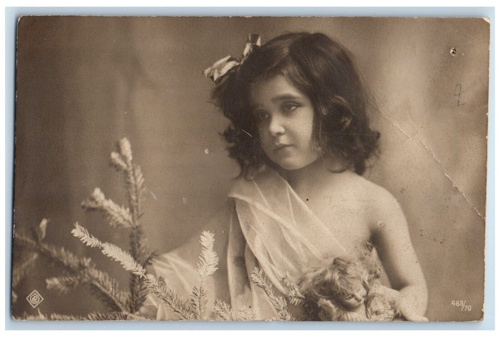 c1910's Pretty Little Girl Curly Hair Doll Sweden RPPC Photo Antique Postcard