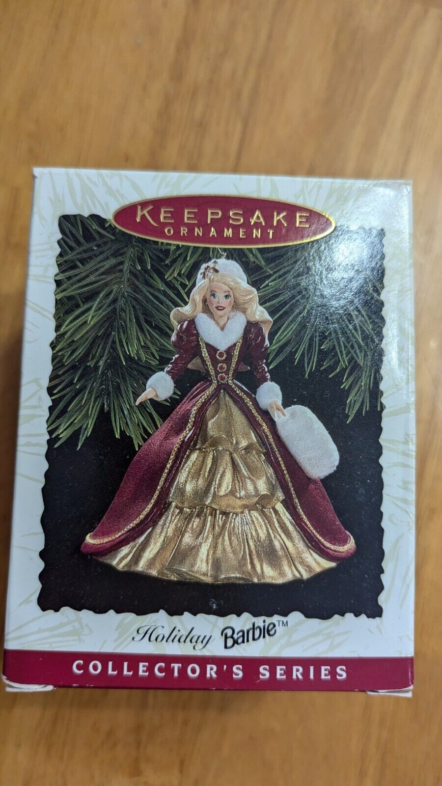Vintage 1996 Hallmark Keepsake  Holiday Barbie Christmas Ornament Red Gold Euc