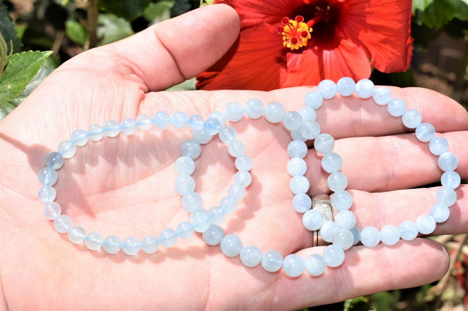 Premium CHARGED Aquamarine Crystal Bead Bracelet Stretchy ENERGY REIKI
