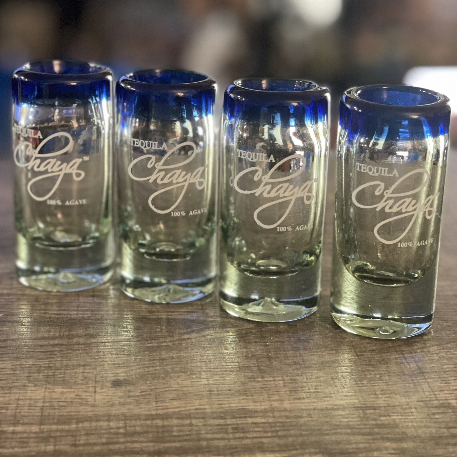 Tequila Chaya Handblown Cobalt Blue Rim Shot Glasses - Set of 4 (2 oz each)