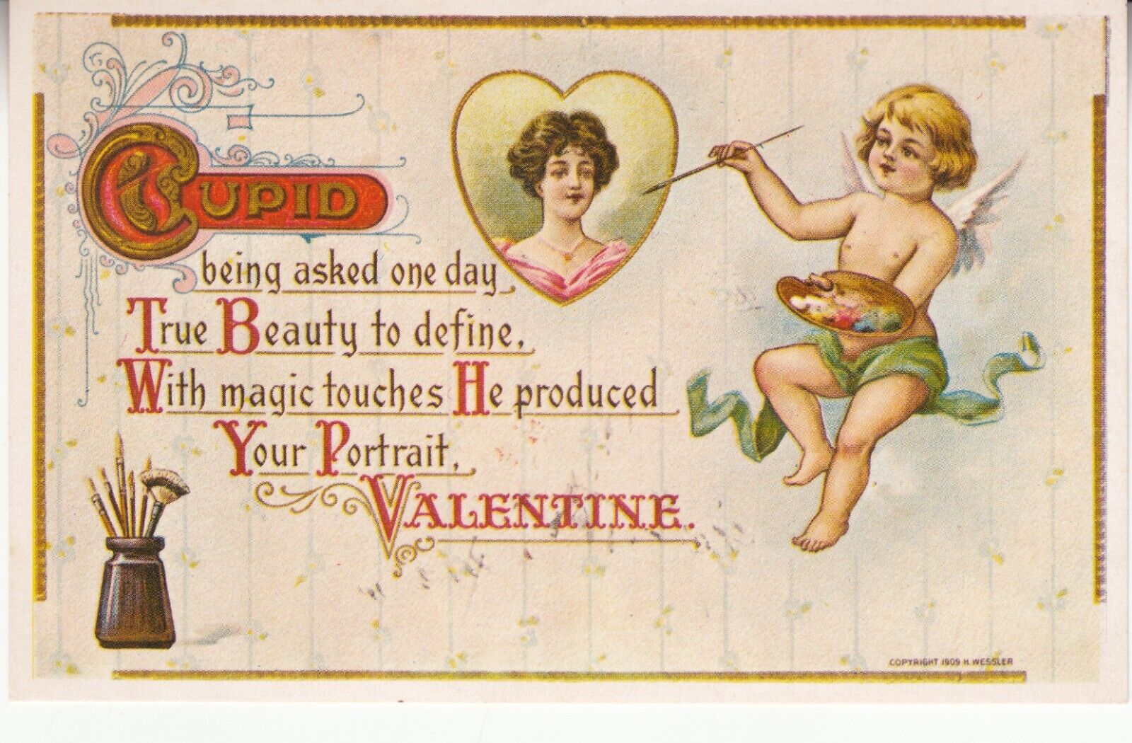 Valentine's Day Cupid Being Asked One Day True Beauty to Define. By Wessler 1909