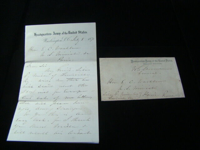 1871 General William Tecumseh Sherman Letter/Cover Signed Two Times To France