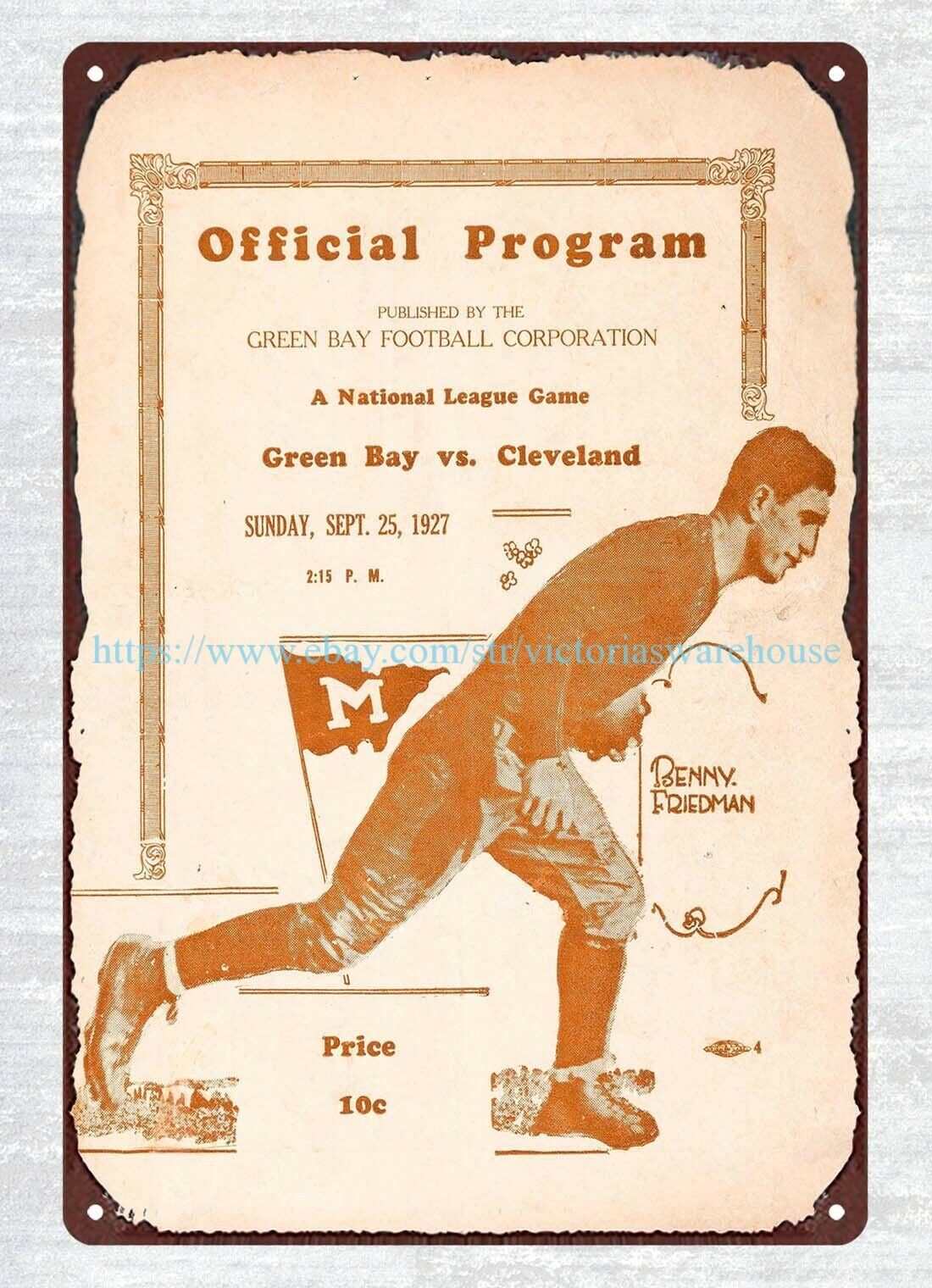 1927 football  vs Cleveland Bulldogs Program metal tin sign