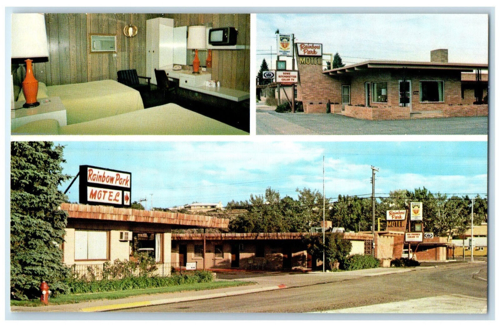 c1950's Rainbow Park Motel In Downtown Cody Wyoming WY Multiview Postcard