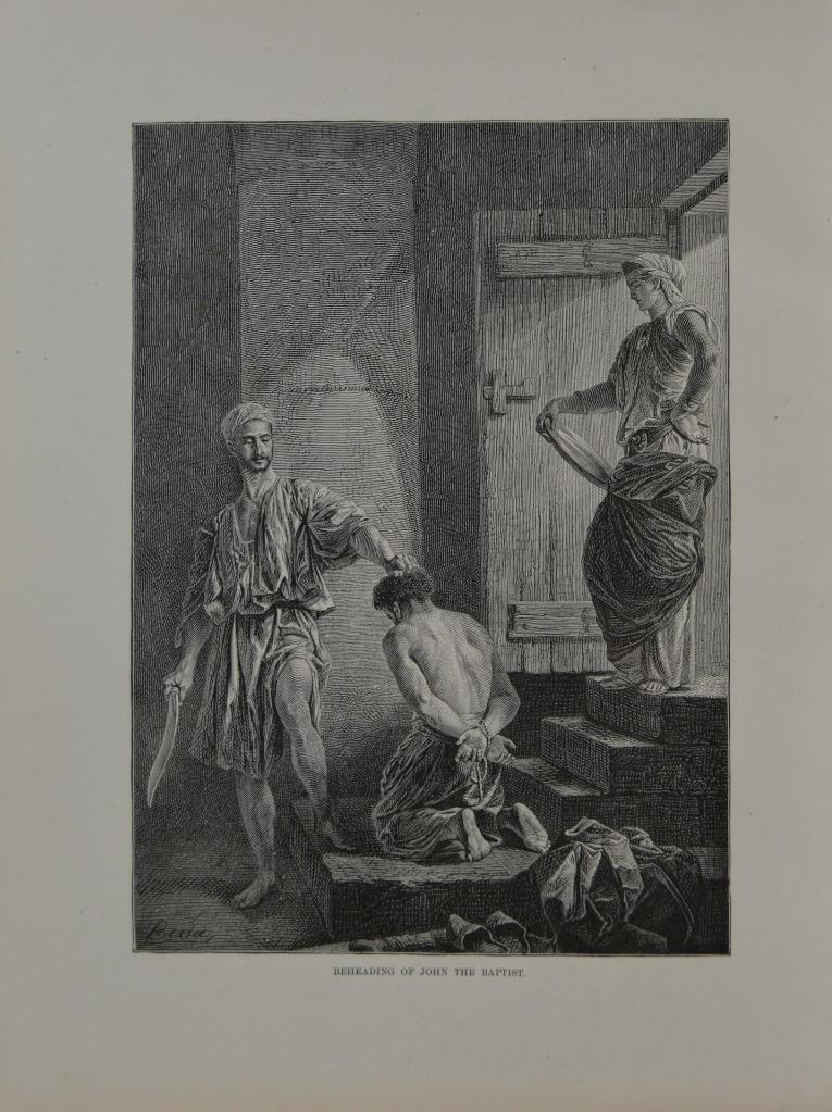 Antique Religious Art Beheading of John the Baptist Christianity Original 1875