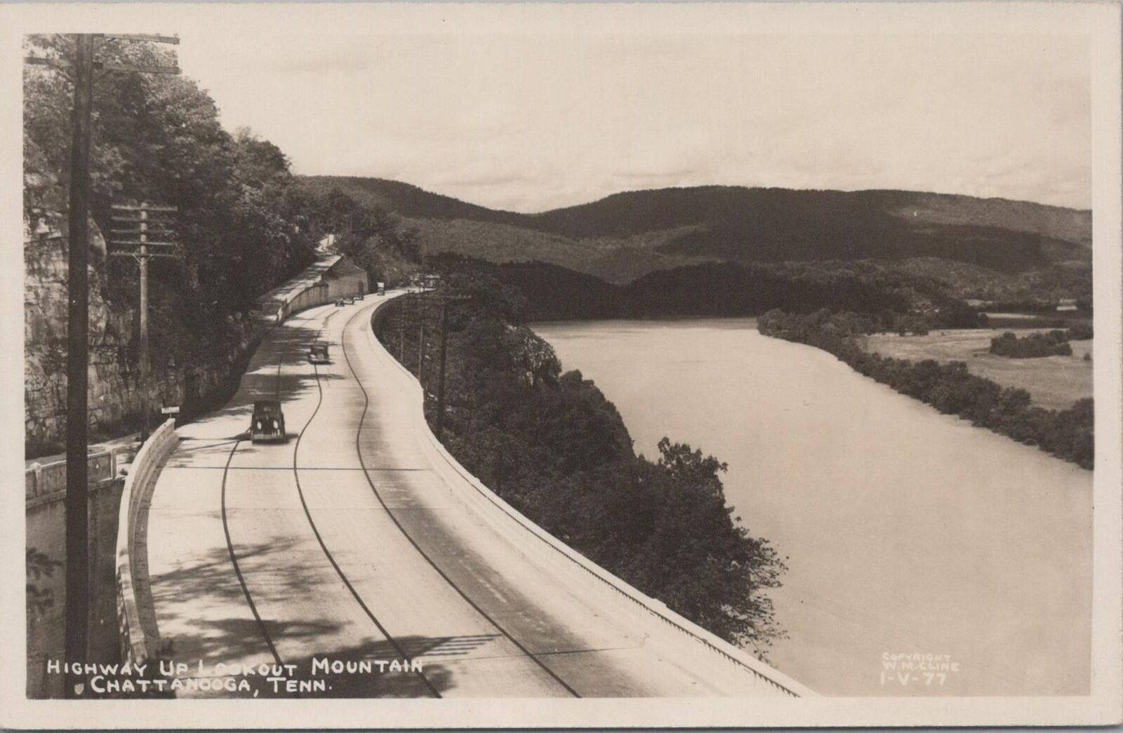 RPPC Postcard Highway Lookup Mountain Chattanooga TN WM Cline Vintage Cars 
