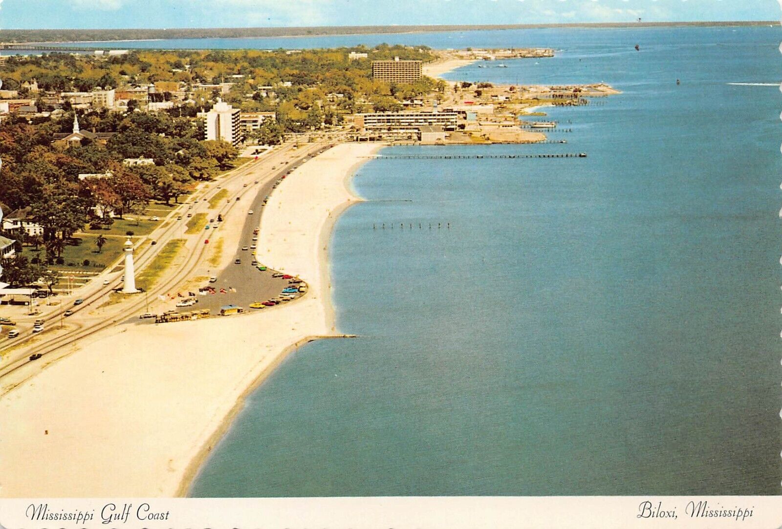 Biloxi MS Mississippi Gulf Coast Lighthouse Beach Skyline 6x4 Postcard D35