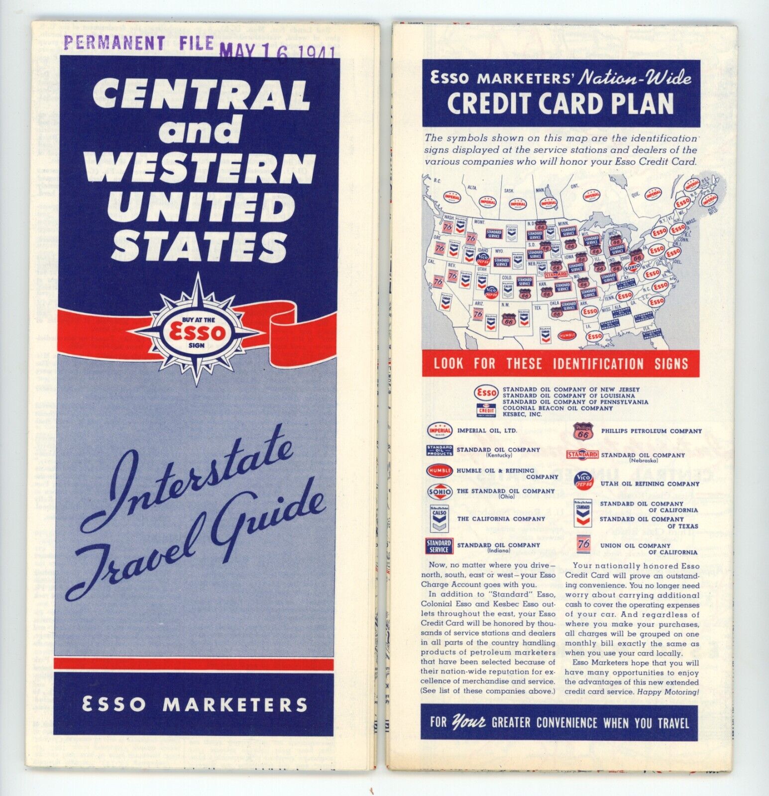 Vintage 1941 Central & Western United States Road Map – Esso Marketers