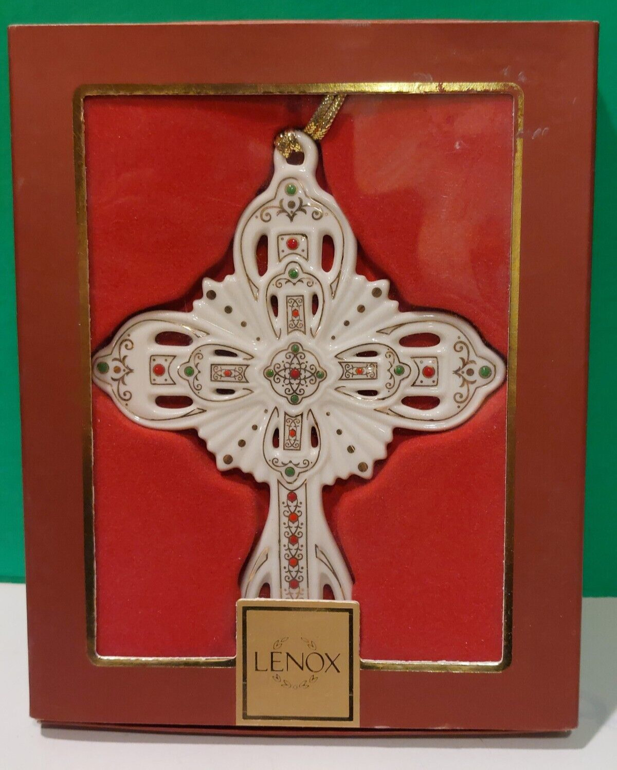 LENOX CHINA JEWELS CROSS ORNAMENT  -- -- First Quality -- 2 Sided -- NEW in BOX