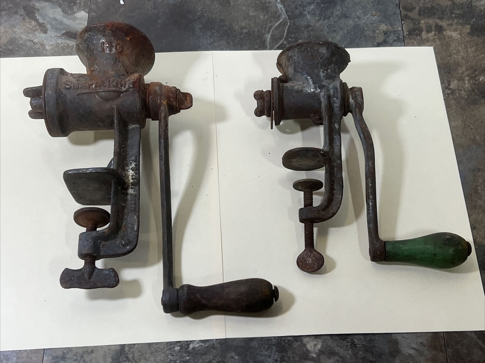 Lot Of 2 Antique Hand Crank Meat Grinders Made in USA- Shapleigh\'s 110 + Vintage