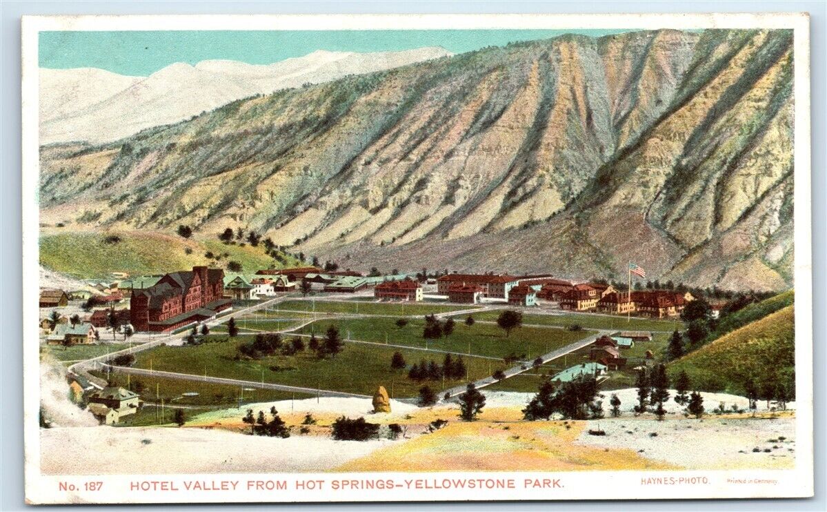 Postcard Hotel Valley from Hot Springs, Yellowstone Park Haynes #187 G160