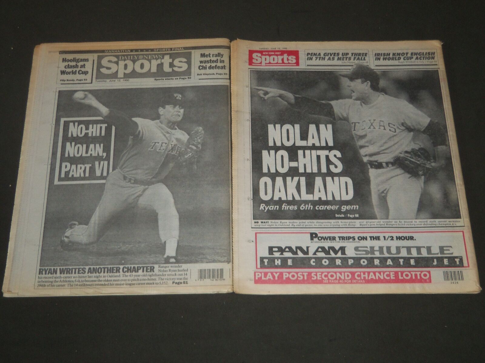 1990 JUNE 12 NY POST & DAILY NEWS NEWSPAPER LOT OF 2 - NOLAN RYAN - NP 2533