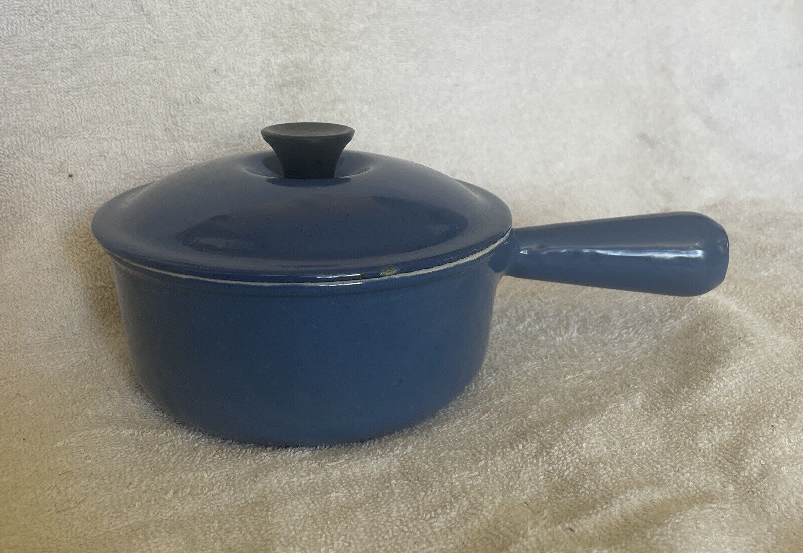 Vintage Le Creuset Blue Cast Iron 16 Hollow Handle Saucepan w/Lid