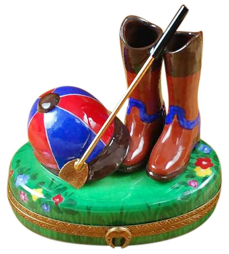 Rochard Limoges Riding Set with Hat Stick Boots Trinket Box