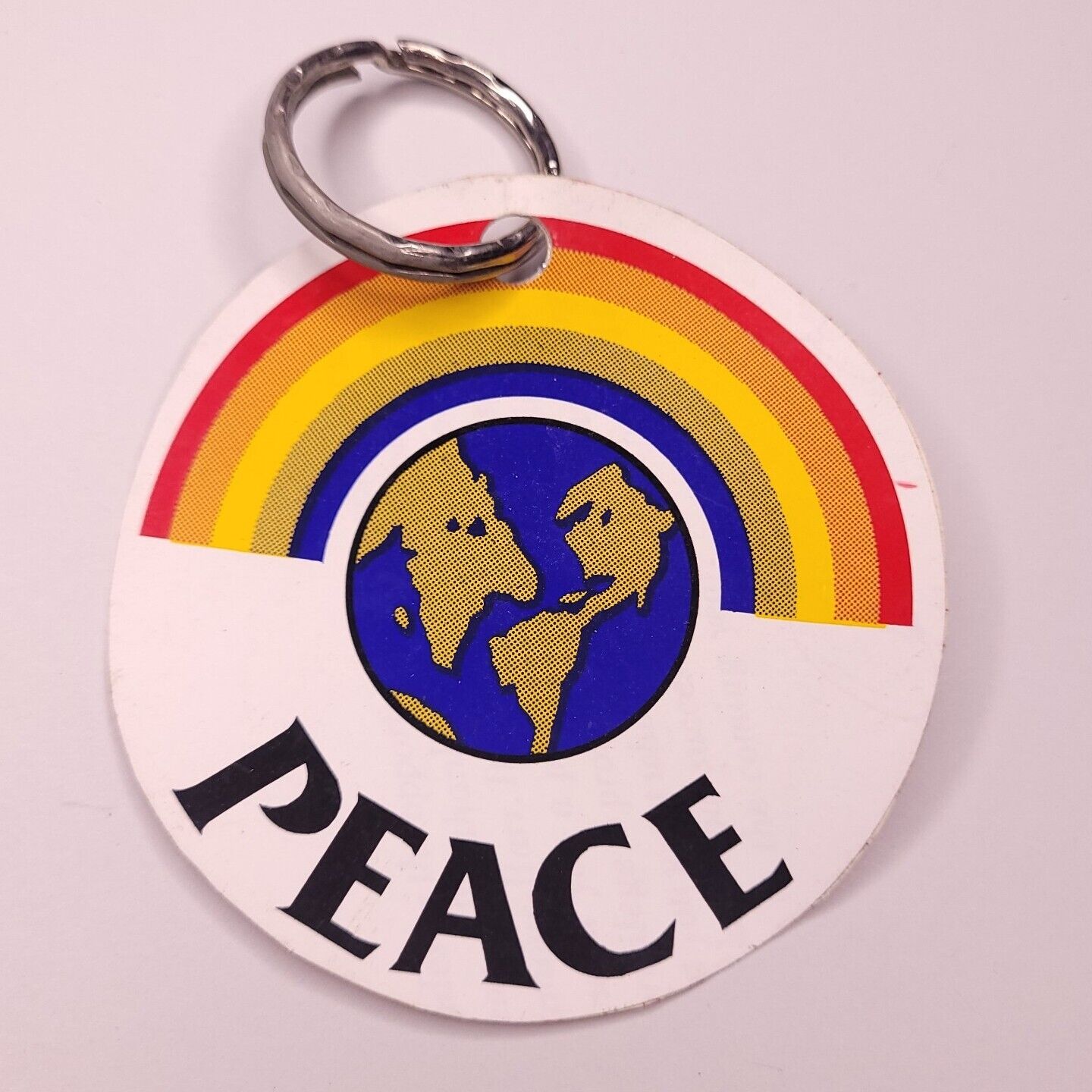 Vtg 80s Peace On Earth Make Love Not War Hippie Anti Keychain Key Ring Festival