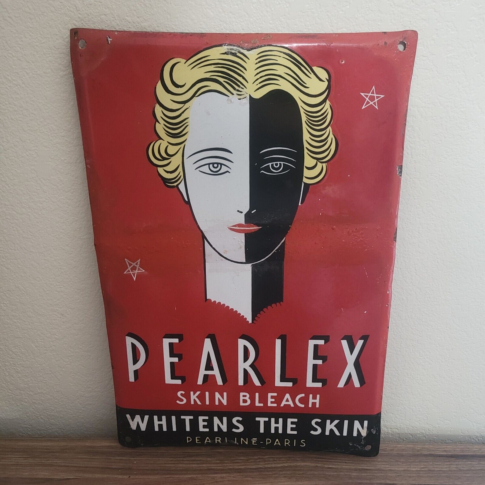 PEARLEX Skin Bleach Pearline PARIS Vintage 1950s Porcelain Enamel Sign 
