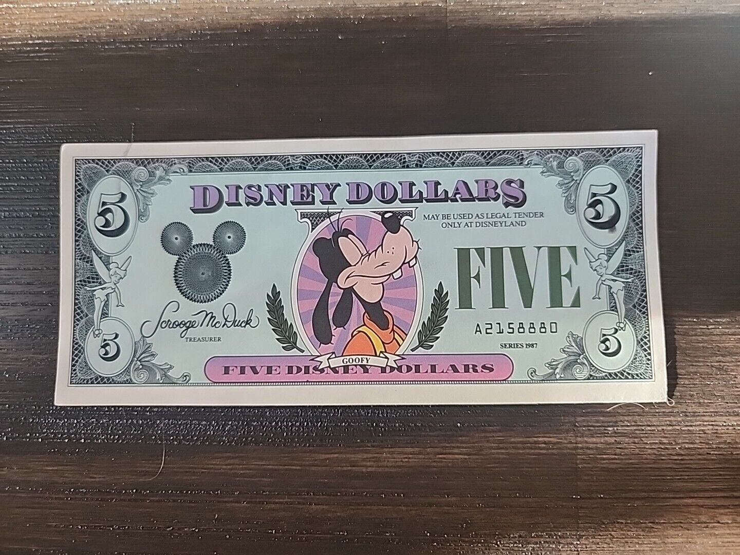 1987 Disney Dollars $5 Goofy
