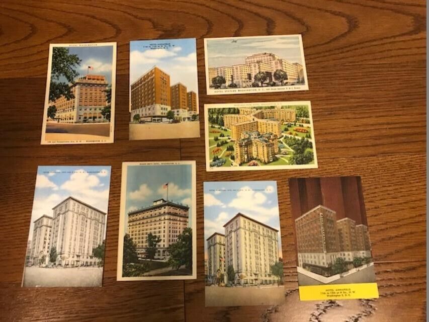 Washington DC Hotel Lot of 8 Linen Postcards