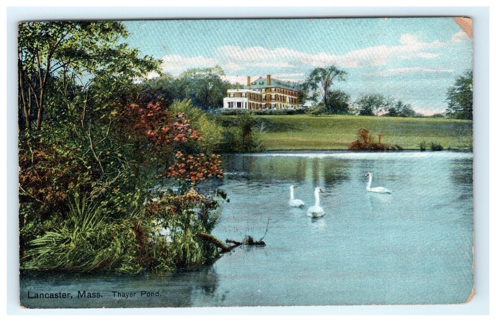 1915 Thayer Pond Lancaster MA Massachusetts Postcard Early View
