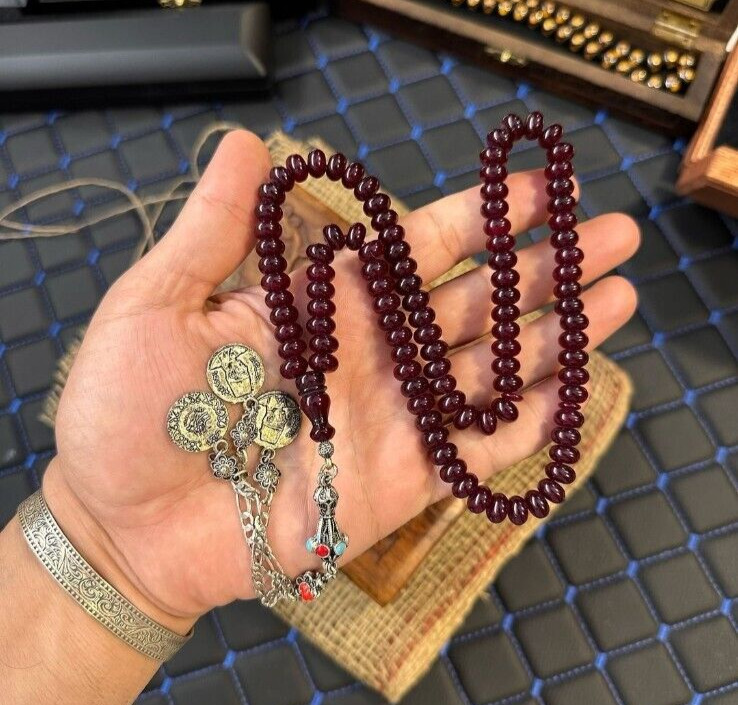 Amazing Islamic Prayer  Bakelite Amber Rosary.9.5x9.5 mm.99 beads.Tasbih
