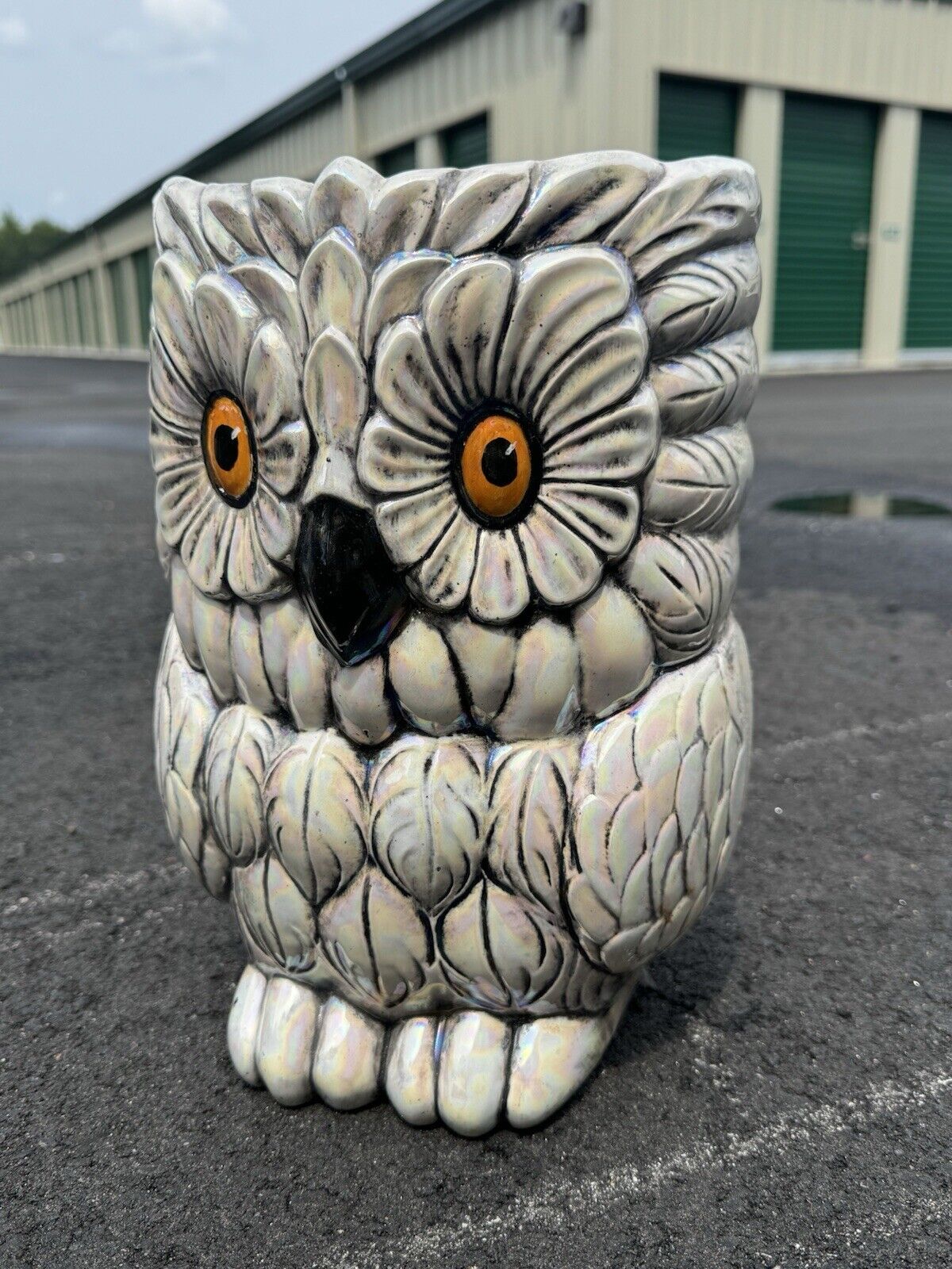Vase OWL with Orange Eyes Pearl Glitter 12