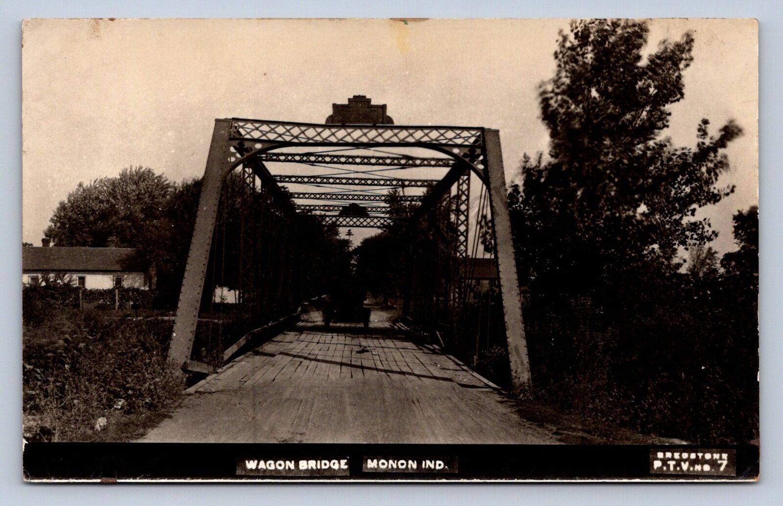 K2/ Monon Indiana RPPC Postcard c1910 Wagon Bridge River  330