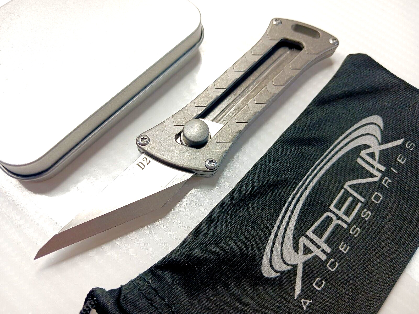 Titanium Slide Lock Manual Open EDC Knife w/D2 Steel Utility Blade & Pocket Clip