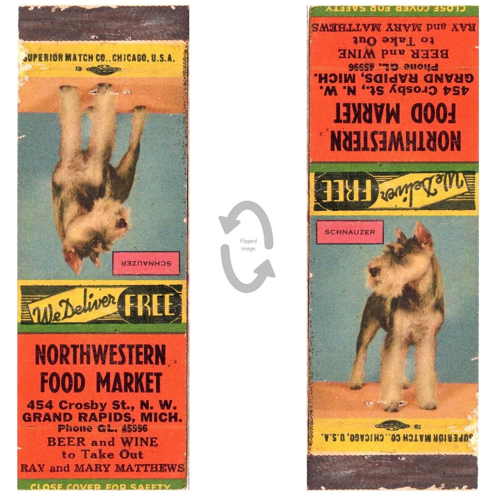 Vintage Matchbook Cover Northwest Food Mkt Grand Rapids MI 1950s Dog Terrier