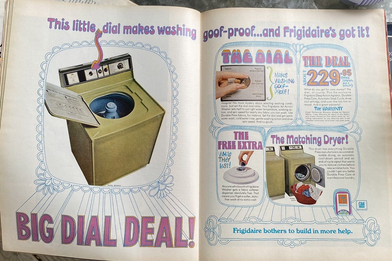 Vtg 1968 Original Print Ad Fridgidaire Washing machine Dial Retro Art Color 2 Pg