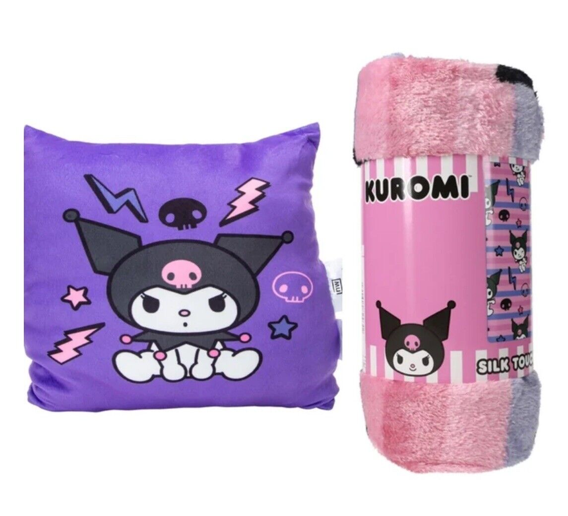New 2pc Sanrio Kuromi Silk Touch Throw Blanket & Pillow