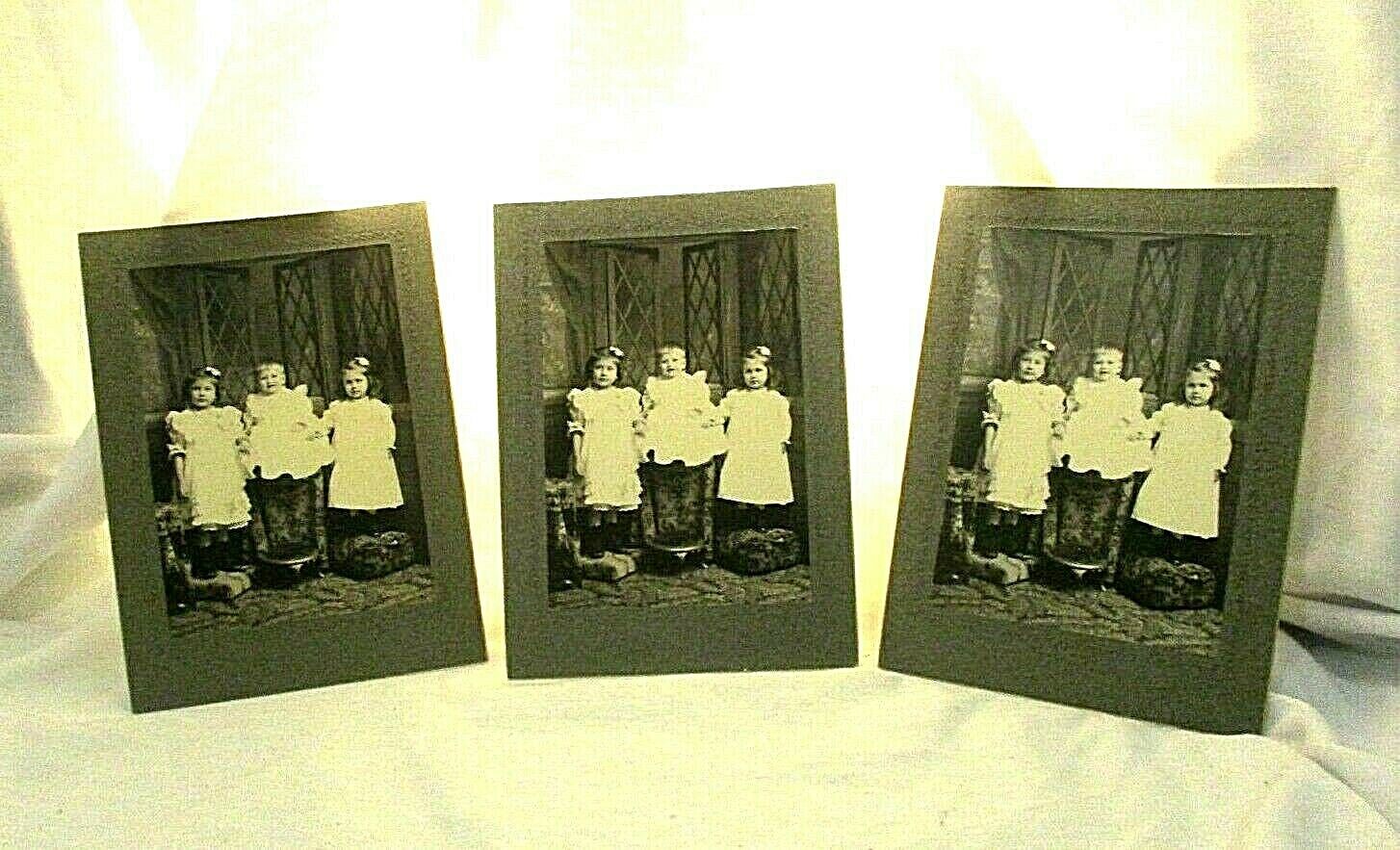 3 Antique Cabinet Photos CDV 3 Beautiful Little Girls Sisters Victorian Clothes