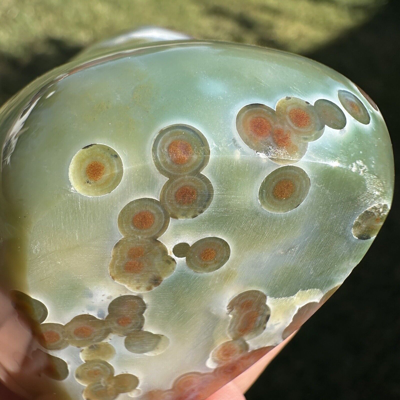 Old Stock Ocean Jasper Freeform Green Jelly floating orbs rare 2.4”