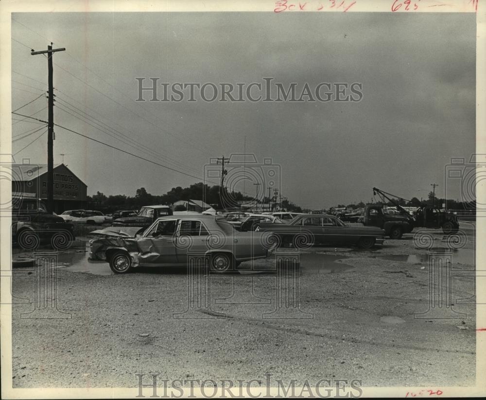 1969 Press Photo Junked cars in junk yards along North Shepherd in Houston