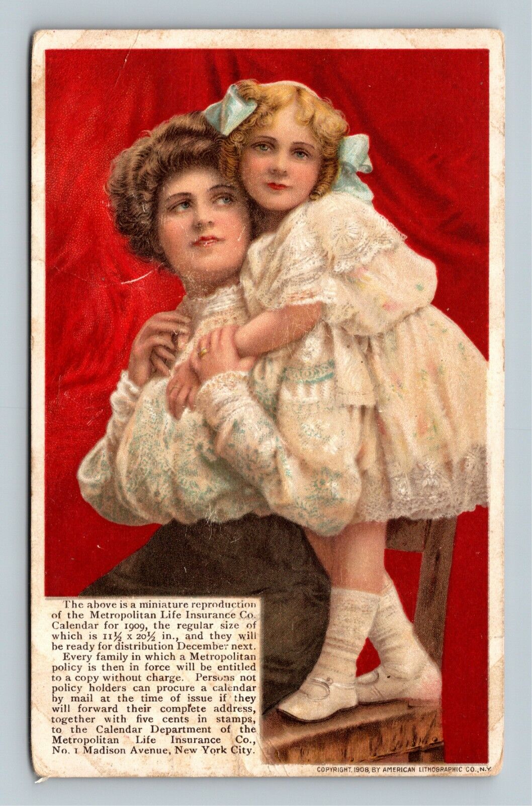 Woman & Child, Metropolitan Life Insurance Calendar, Vintage Postcard