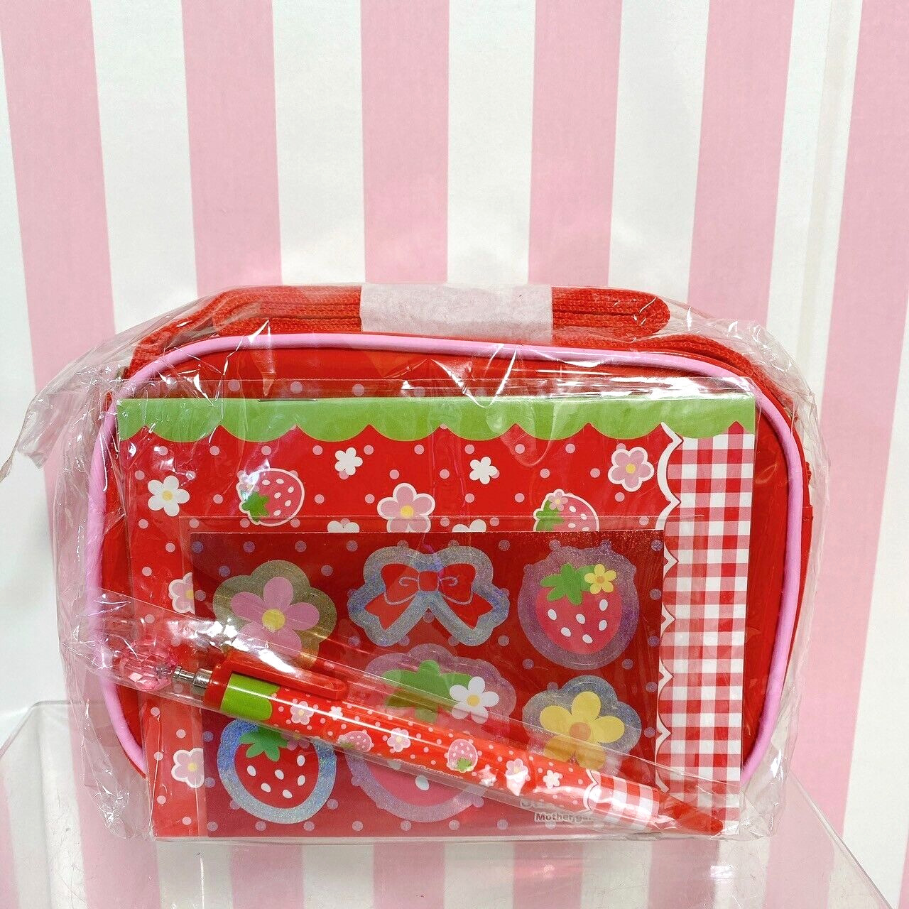 Mother Garden Pouch Stationery Set Pen Sticker Strawberry Ribbon Red Flower Rare