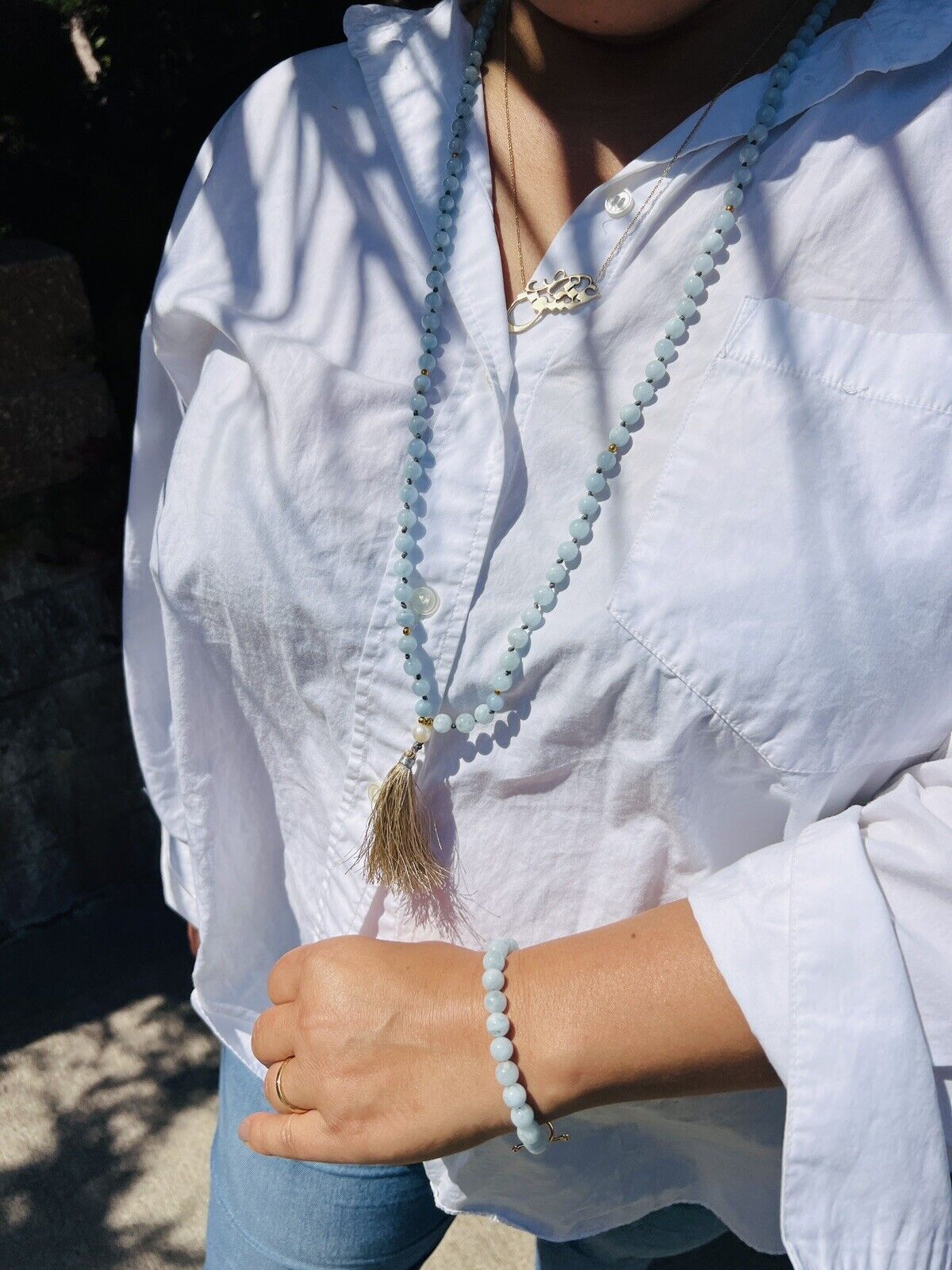 Aquamarine 8mm  108 beads mala,necklace And Bracelet