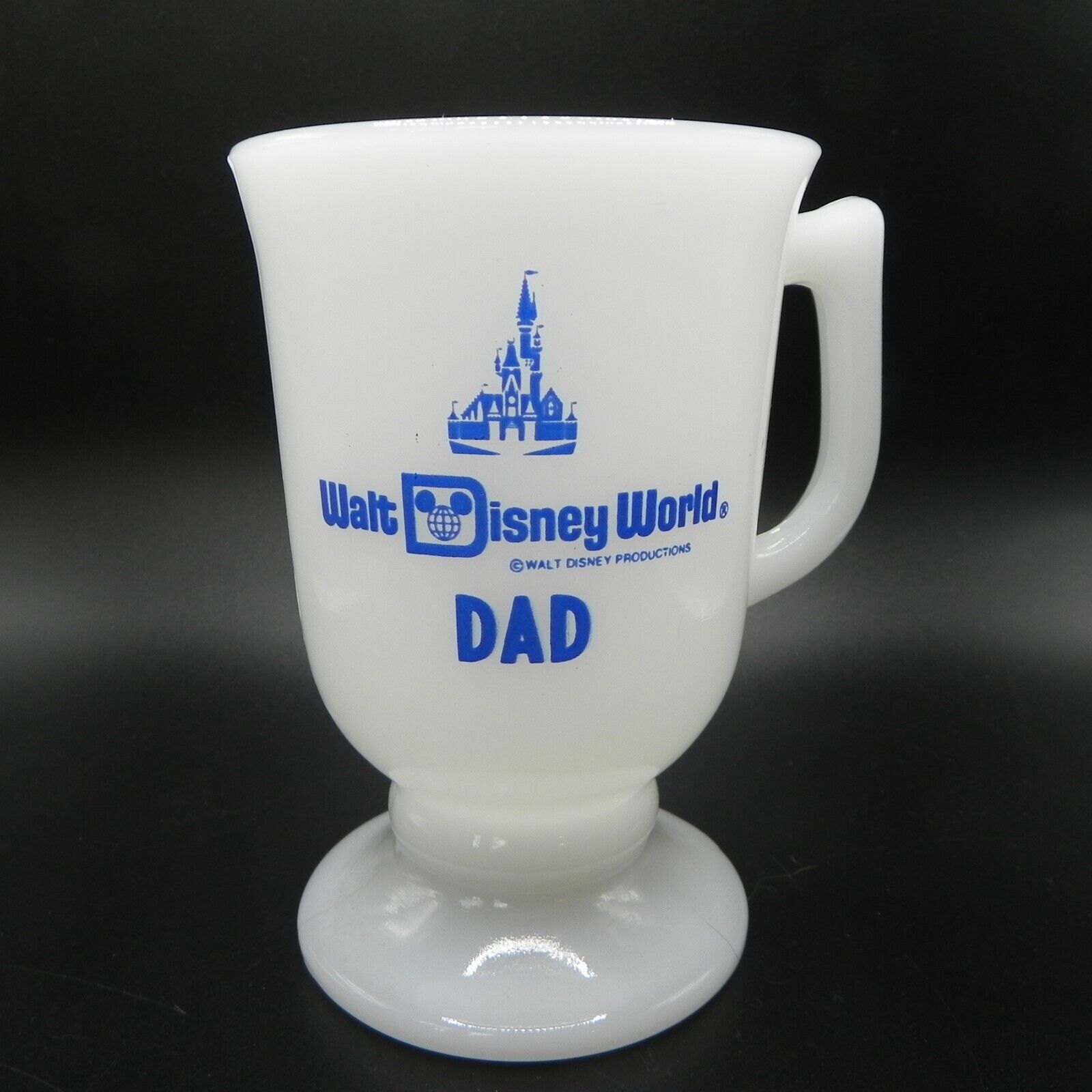 Walt Disney World DAD Mug VTG White Milk Glass Footed Pedestal Cup Fathers Day