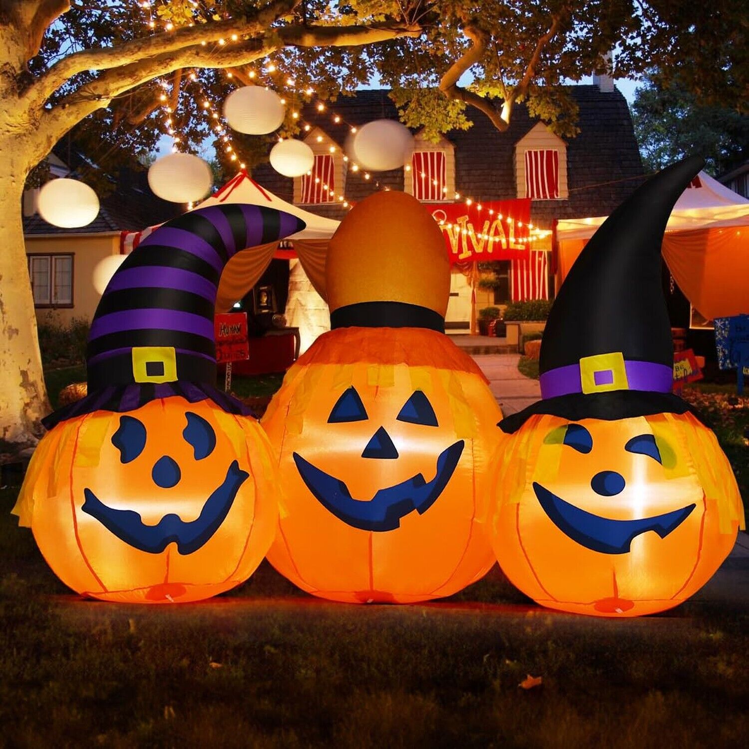 GOOSH 6 FT Halloween Inflatables Outdoor Pumpkin Combo with Wizard hat Blow U...