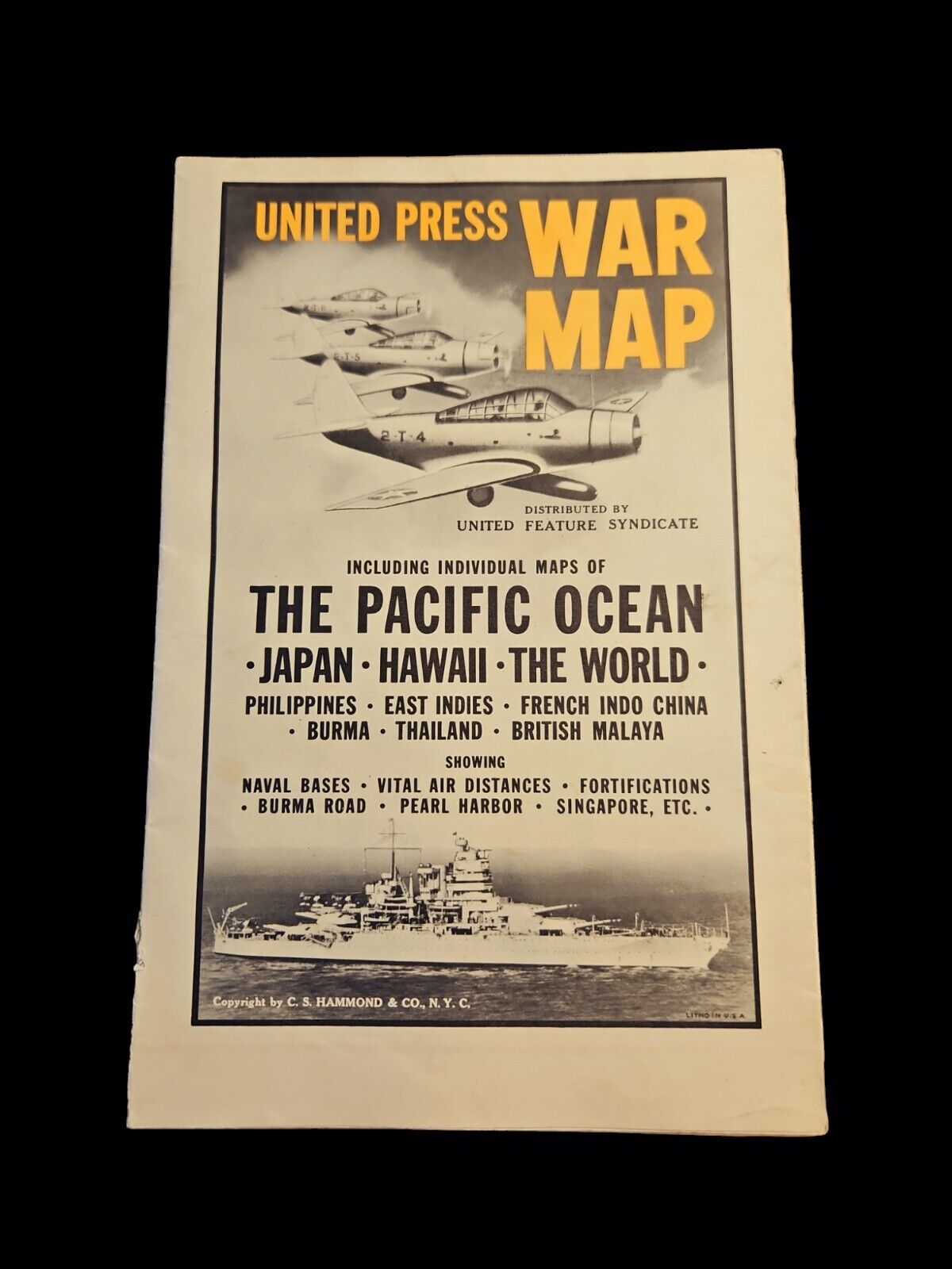 1940\'s WW2 Boston United Press War Map Pacific Theater Map Ephemera