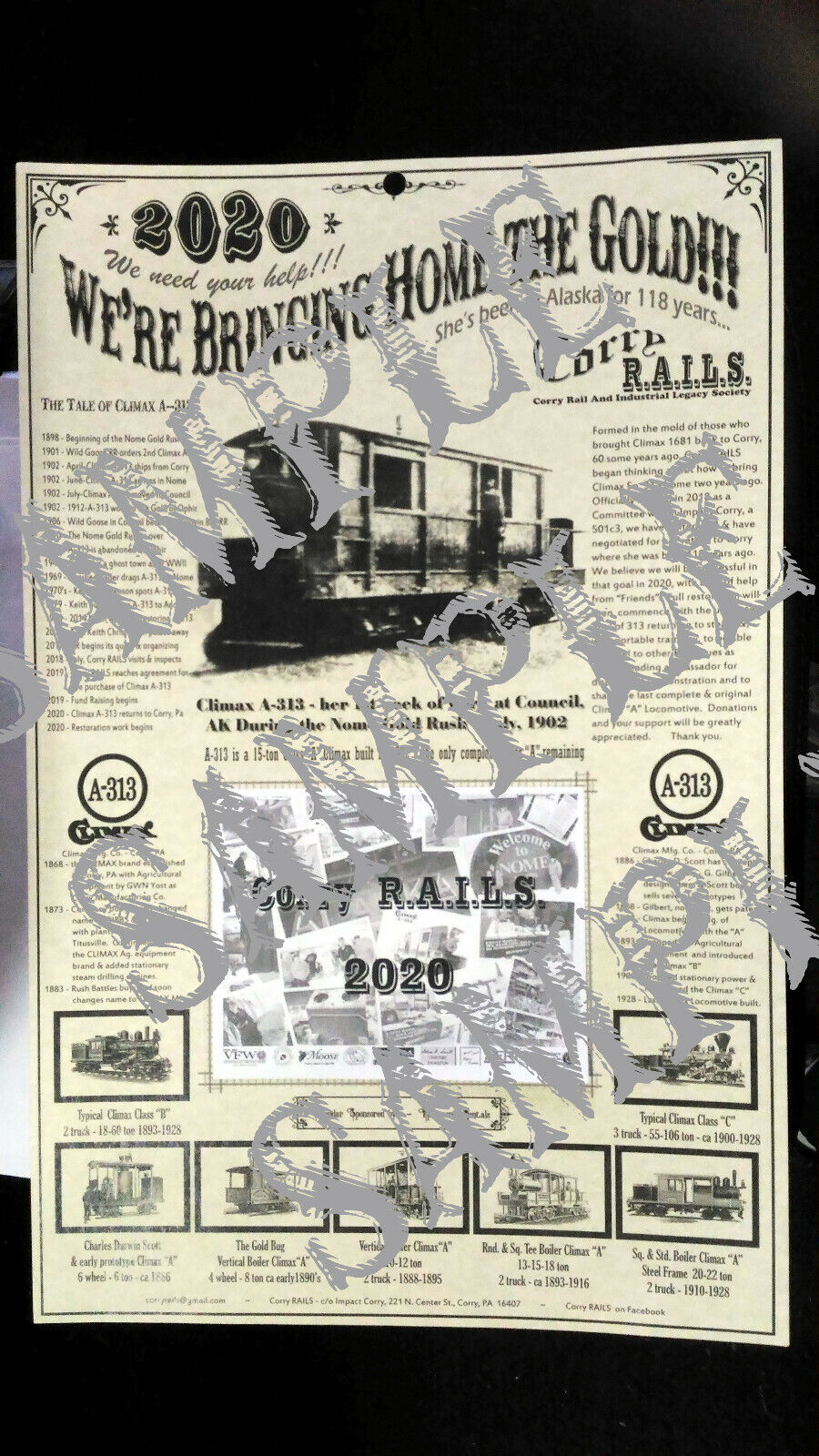 2020 Climax Locomotive Calendar - the return to Corry PA of Class \