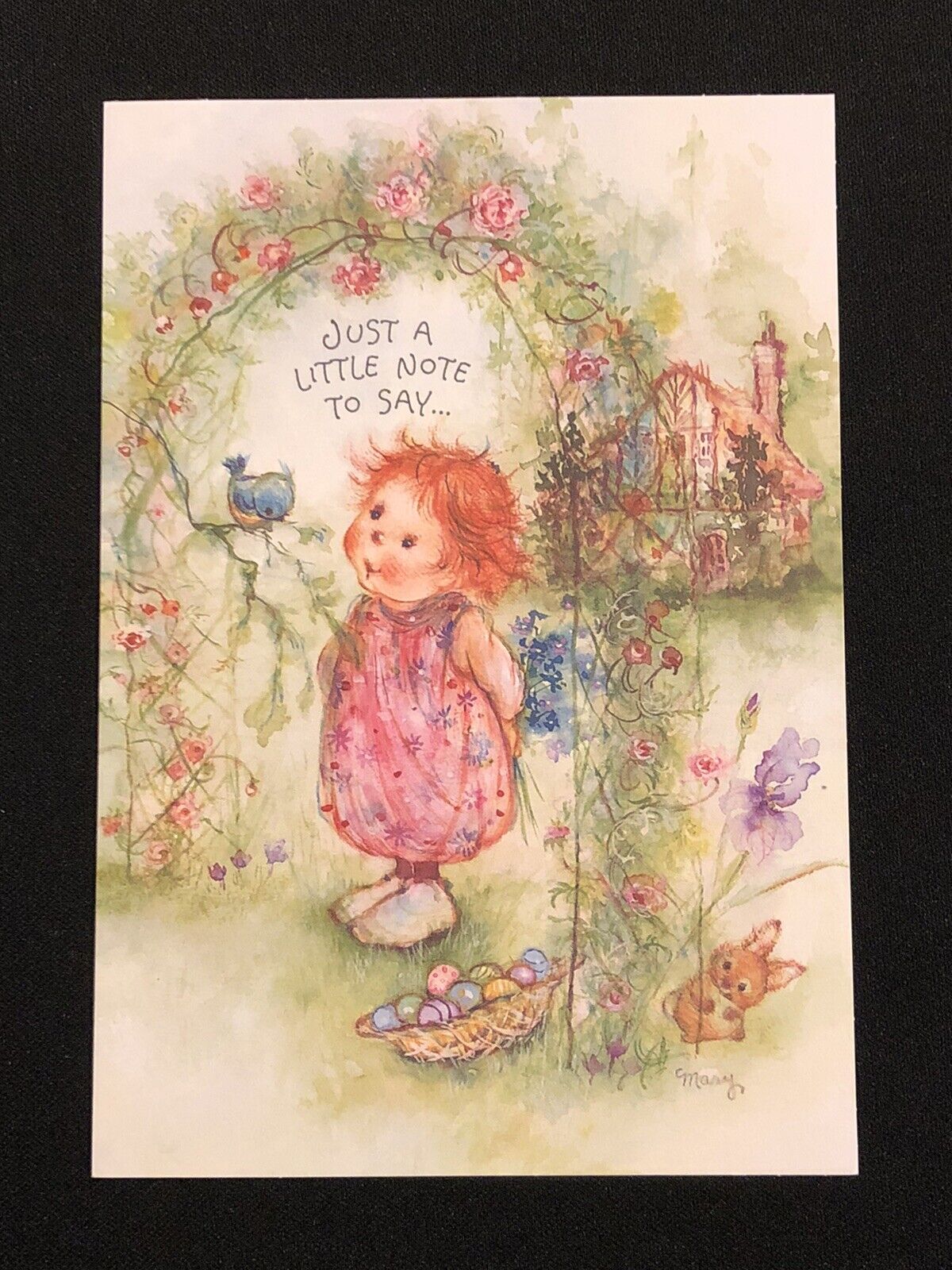 Vintage Mary Hamilton Easter Greeting Card Girl Bunny NOS w Envelope LAST ONE