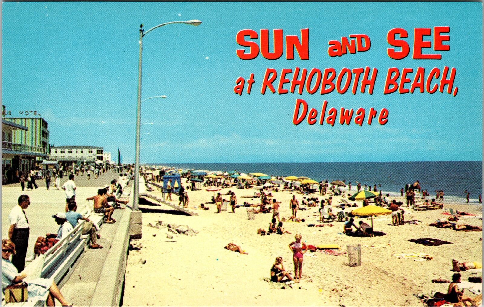 Rehoboth Beach DE-Delaware, Sun And Sea, Beach Vintage Postcard