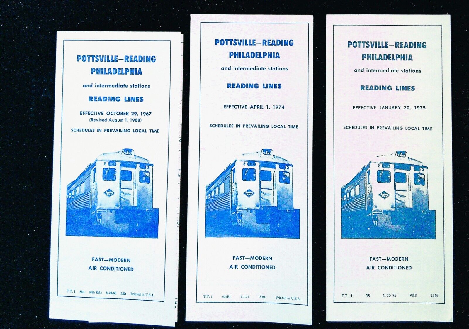 Three Unique Reading Lines Pottsville-Reading-Philadelphia Timetables: 1967-1974