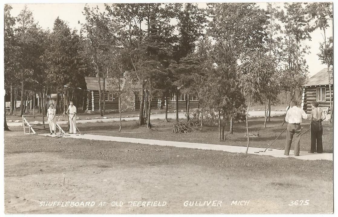 Gulliver Michigan MI ~ Shuffleboard at Old Dearfield Resort RPPC Real Photo 1941