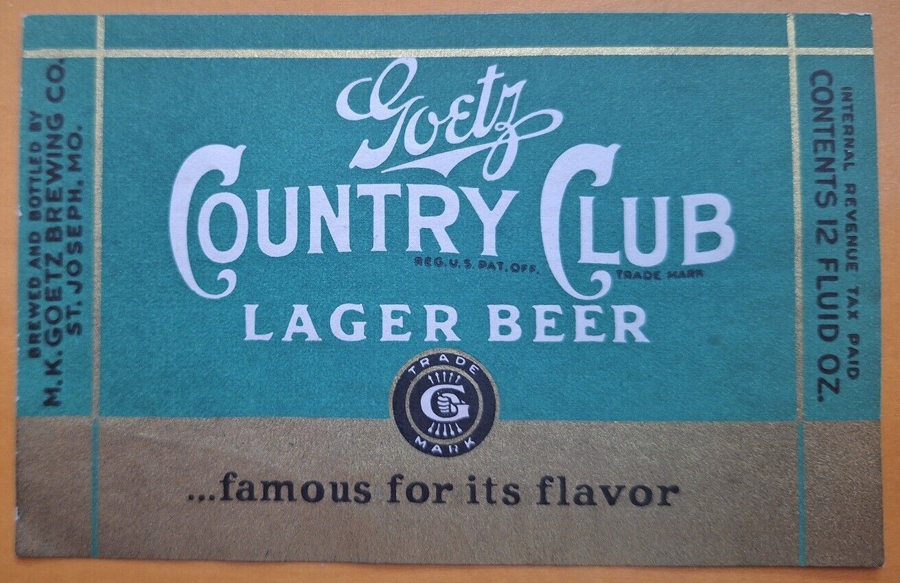 Goetz Country Club Beer label from St Joseph MO